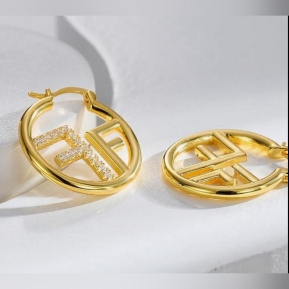 Gold Letter F Hoop Earrings